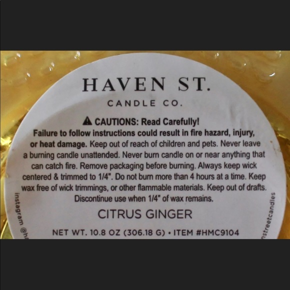CITRUS GINGER CANDLE HAVEN STREER CANDLE CO NEW 2 WICK 10.8 oz - Picture 4 of 4